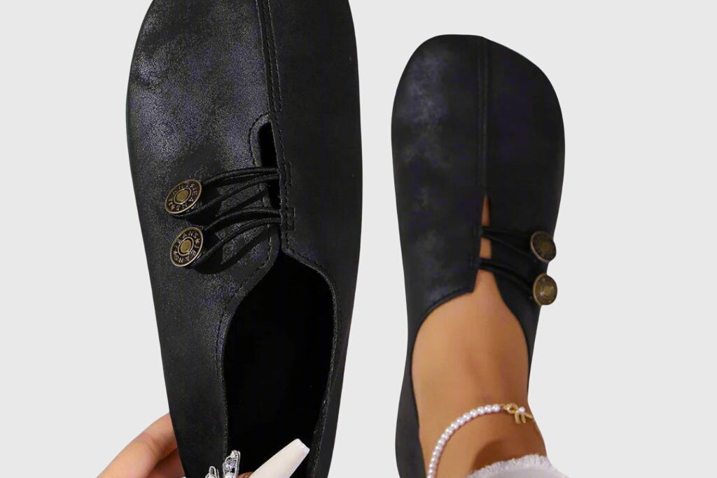 Katrien - Women's Soft Slip-On Flats with Button Detail - Black