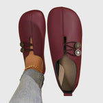 Katrien - Women's Soft Slip-On Flats with Button Detail - Burgundy