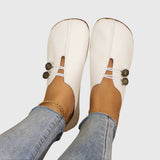 Katrien - Women's Soft Slip-On Flats with Button Detail - White