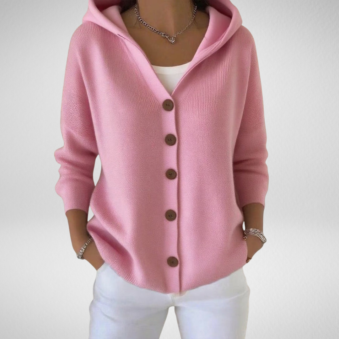 Kay - Women's Hooded Knit Cardigan with Button Front