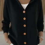 Kay - Women's Hooded Knit Cardigan with Button Front - Black