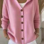 Kay - Women's Hooded Knit Cardigan with Button Front - Pink