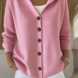 Kay - Women's Hooded Knit Cardigan with Button Front - Pink