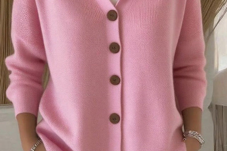 Kay - Women's Hooded Knit Cardigan with Button Front - Pink