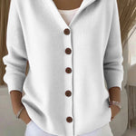 Kay - Women's Hooded Knit Cardigan with Button Front - White