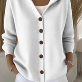 Kay - Women's Hooded Knit Cardigan with Button Front - White