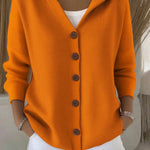 Kay - Women's Hooded Knit Cardigan with Button Front - Orange