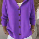 Kay - Women's Hooded Knit Cardigan with Button Front - Purple