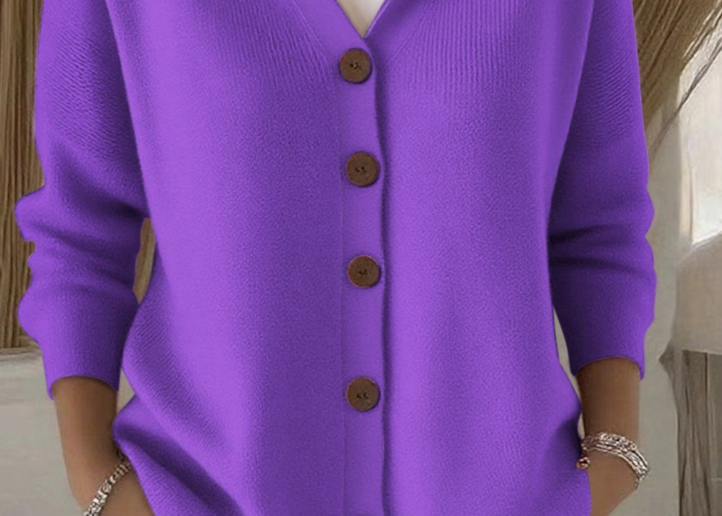 Kay - Women's Hooded Knit Cardigan with Button Front - Purple