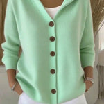 Kay - Women's Hooded Knit Cardigan with Button Front - Green