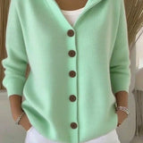Kay - Women's Hooded Knit Cardigan with Button Front - Green