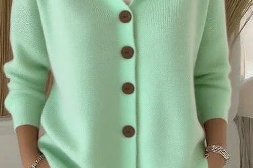 Kay - Women's Hooded Knit Cardigan with Button Front - Green