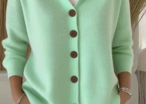 Kay - Women's Hooded Knit Cardigan with Button Front - Green