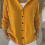 Kay - Women's Hooded Knit Cardigan with Button Front - Mustard