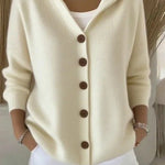 Kay - Women's Hooded Knit Cardigan with Button Front - Off-White