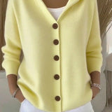 Kay - Women's Hooded Knit Cardigan with Button Front - Yellow