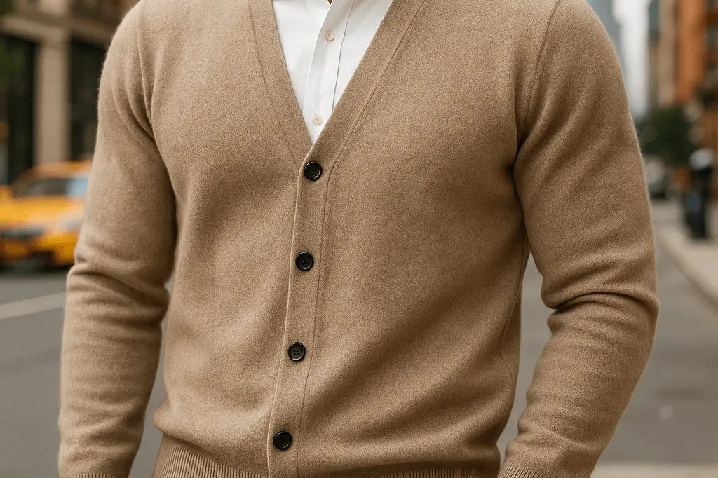 Keaton - Men's Lightweight Cashmere-Blend Button Cardigan - Camel