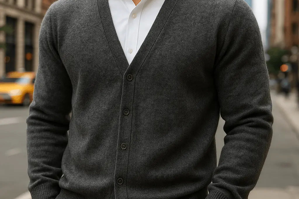 Keaton - Men's Lightweight Cashmere-Blend Button Cardigan - Grey