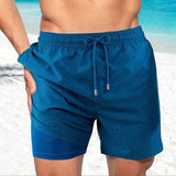 Keith - Men's Printed Swim Trunks with Compression Liner - Blue Geo