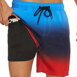 Keith - Men's Printed Swim Trunks with Compression Liner - Blue Red Fade