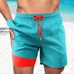 Keith - Men's Printed Swim Trunks with Compression Liner - Teal Geo