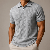 Ken - Men's Cable Knit Polo Shirt with Ribbed Collar