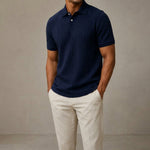 Ken - Men's Cable Knit Polo Shirt with Ribbed Collar
