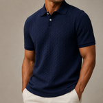 Ken - Men's Cable Knit Polo Shirt with Ribbed Collar - Navy