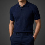 Ken - Men's Cable Knit Polo Shirt with Ribbed Collar