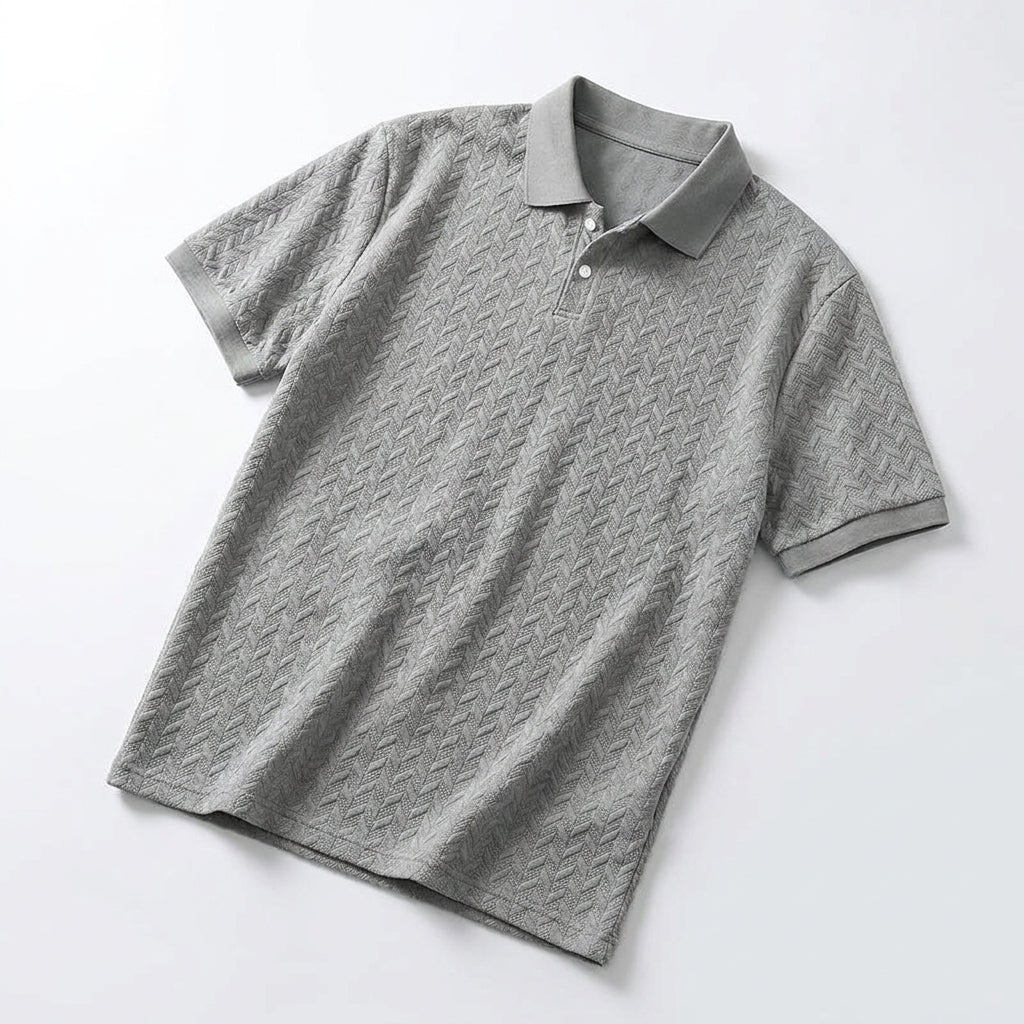 Ken - Men's Cable Knit Polo Shirt with Ribbed Collar
