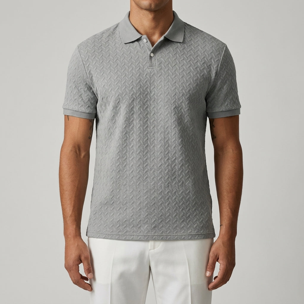 Ken - Men's Cable Knit Polo Shirt with Ribbed Collar