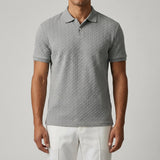 Ken - Men's Cable Knit Polo Shirt with Ribbed Collar