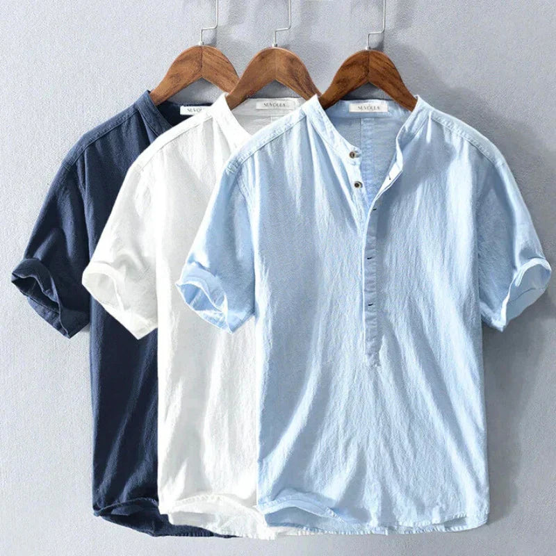 Kevin - Men's Band Collar Linen Blend Henley Shirt