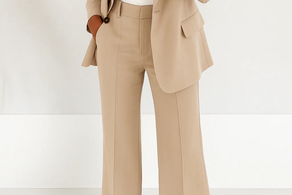 Kezia - Women's Two-Piece Tailored Blazer and Trouser Suit - Beige