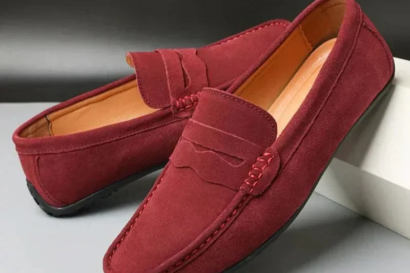 Kieran - Men's Suede Slip-On Loafers - Wine Red