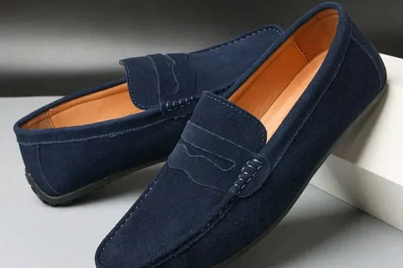 Kieran - Men's Suede Slip-On Loafers - Navy Blue
