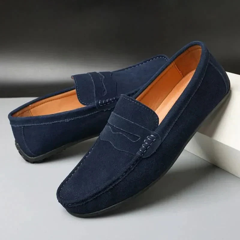 Kieran - Men's Suede Slip-On Loafers - Navy Blue