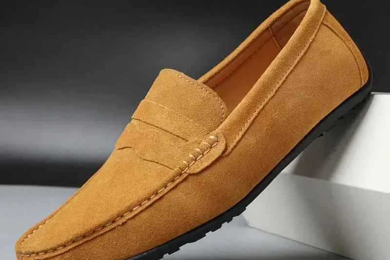 Kieran - Men's Suede Slip-On Loafers - Mustard Tan