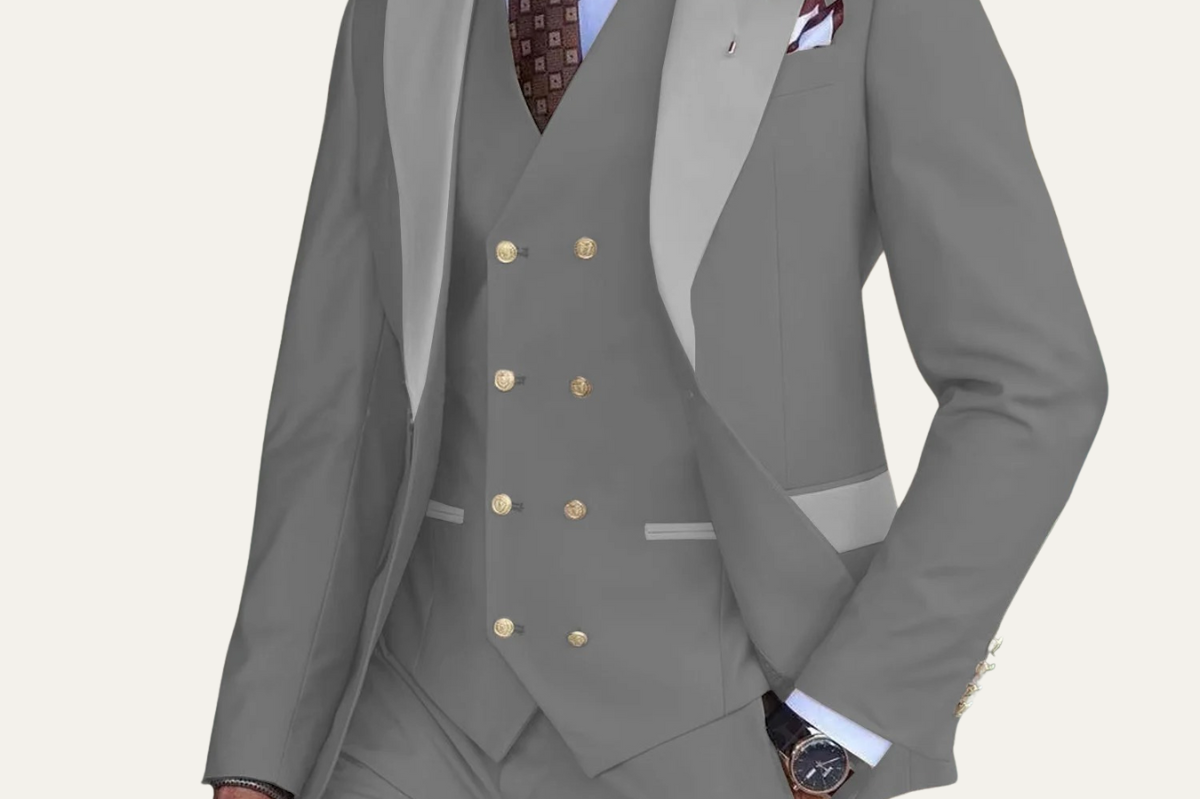 Knox - Men's Three-Piece Formal Suit with Vest - Grey