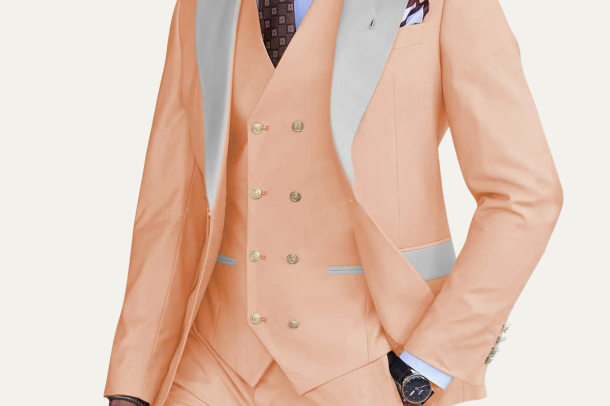 Knox - Men's Three-Piece Formal Suit with Vest - Peach