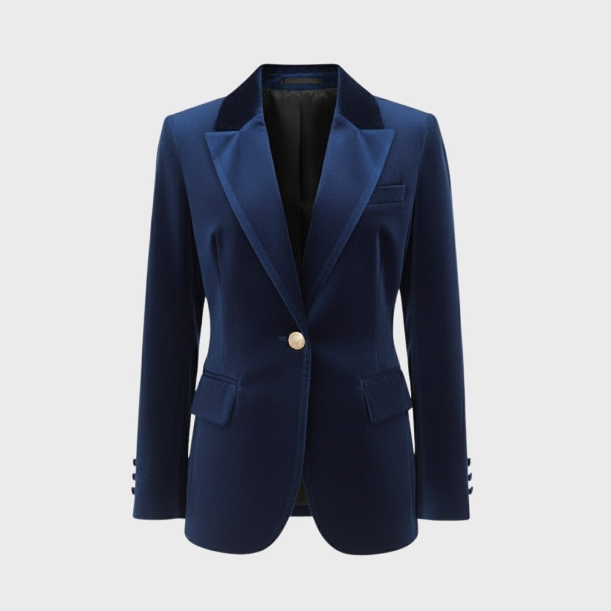 Aelith - Women's Velvet Tailored Blazer with Gold-Tone Button - Blue