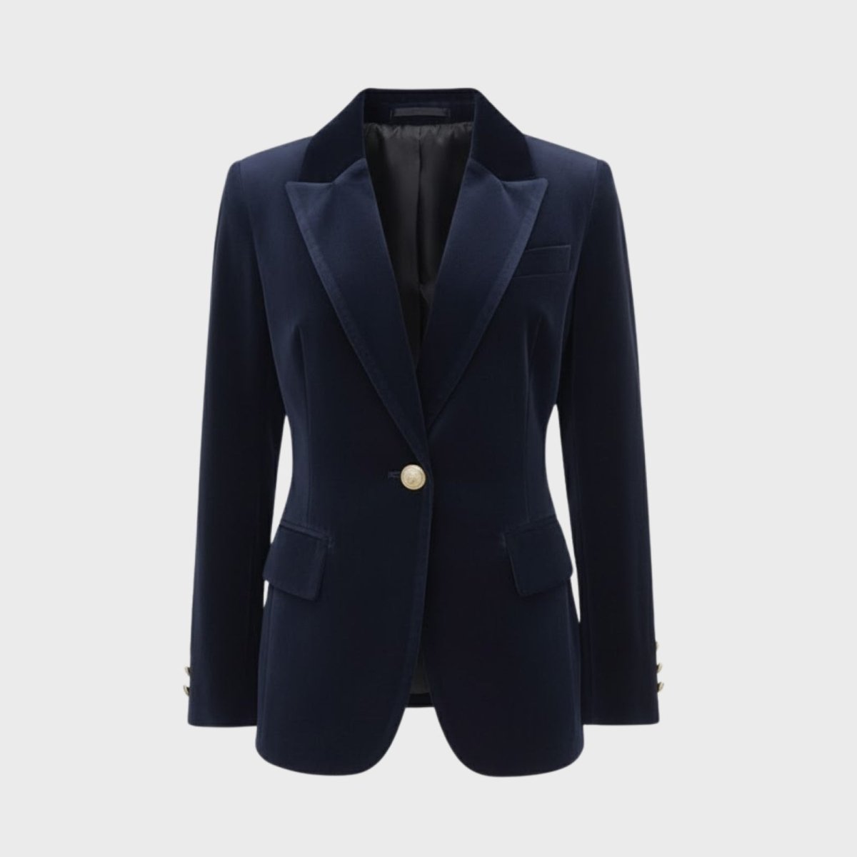 Aelith - Women's Velvet Tailored Blazer with Gold-Tone Button - Dark Blue
