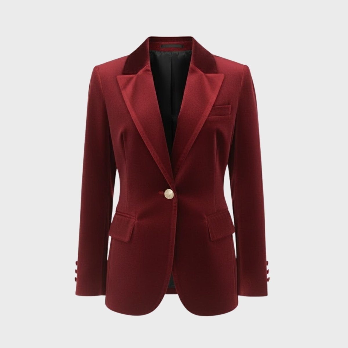 Aelith - Women's Velvet Tailored Blazer with Gold-Tone Button - Red