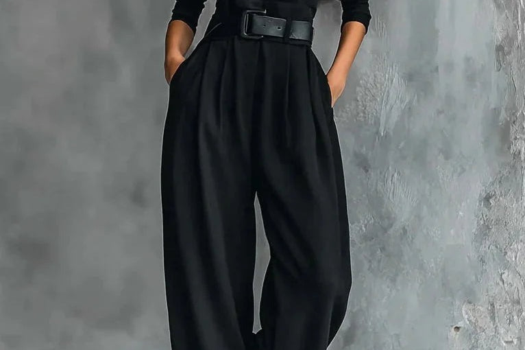 Kristin - Women's High Neck Wide-Leg Jumpsuit with Clean Finish - Black