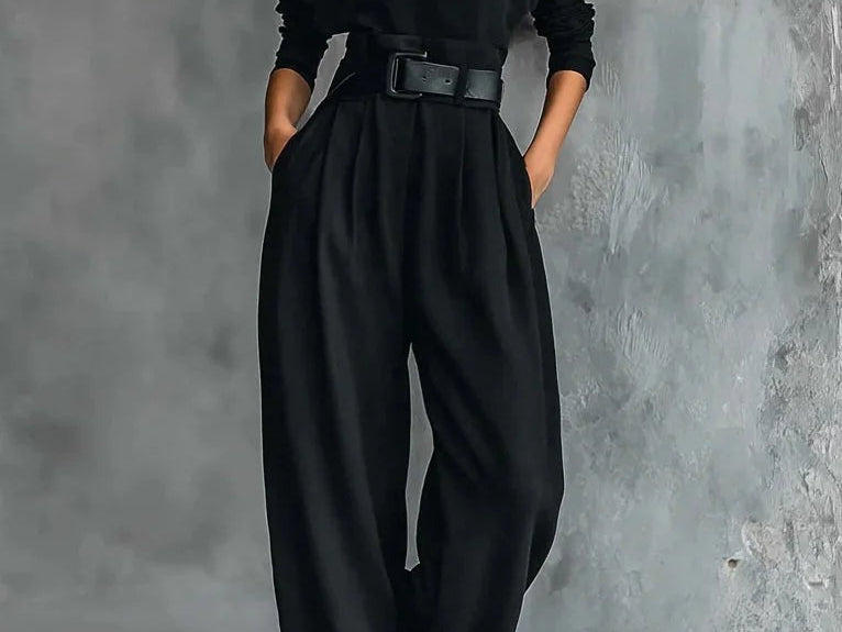 Kristin - Women's High Neck Wide-Leg Jumpsuit with Clean Finish - Black