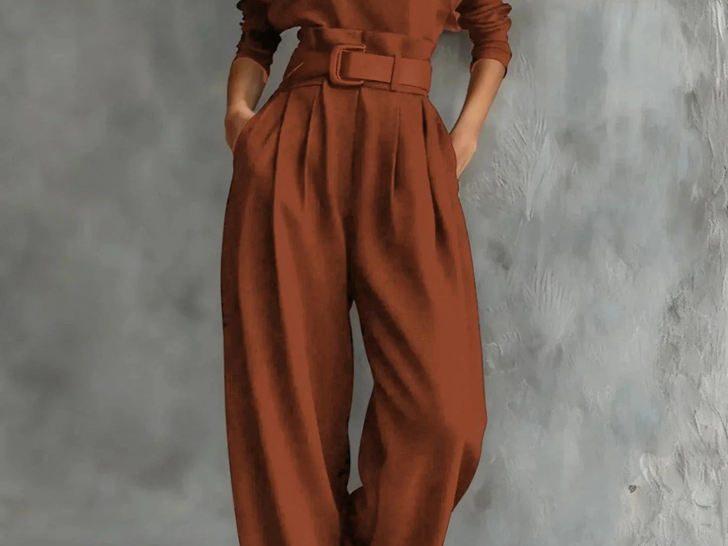 Kristin - Women's High Neck Wide-Leg Jumpsuit with Clean Finish - Terracotta
