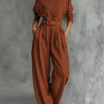 Kristin - Women's High Neck Wide-Leg Jumpsuit with Clean Finish - Terracotta