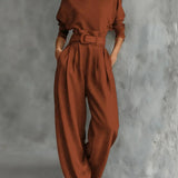 Kristin - Women's High Neck Wide-Leg Jumpsuit with Clean Finish - Terracotta