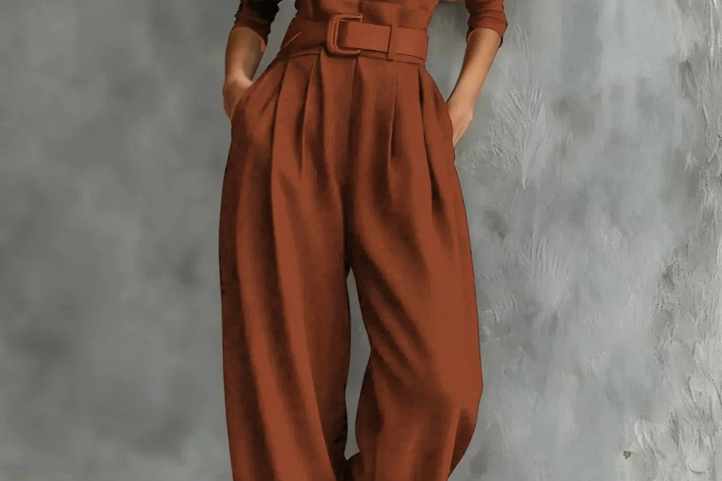 Kristin - Women's High Neck Wide-Leg Jumpsuit with Clean Finish - Terracotta