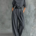 Kristin - Women's High Neck Wide-Leg Jumpsuit with Clean Finish - Gray